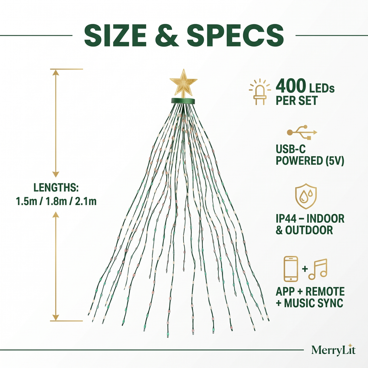MerryLit™ Smart Pixel LED Christmas Tree Lights | 16M Colours, App + Remote